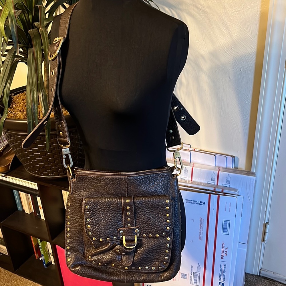Rafe New York Brown Pebbled Leather crossbody bag purse